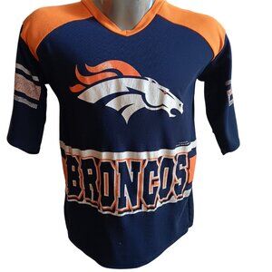 Vtg 90's Denver Broncos V-Neck Fan Jersey T-Shirt By Team Glasgow AOP Colorblock